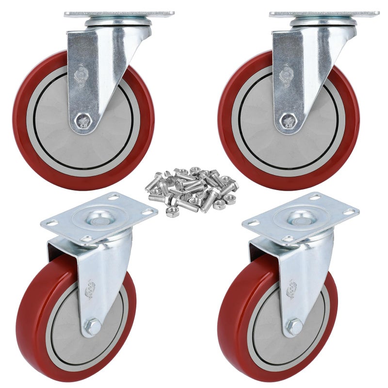 YOOGAA 5" Heavy Duty Caster Swivel Caster Wheels No Noise 360 Degree Rotation Plate Caster with Screw Total Capacity 1500lbs Set of 4 Without Brake - Image 1